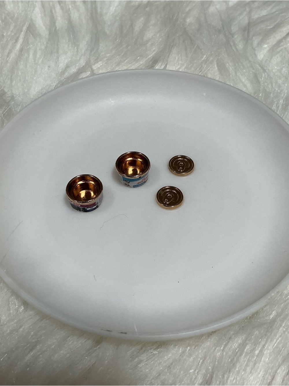 4pc. Miniature pet food cans with lids collectible dollhouse accessories